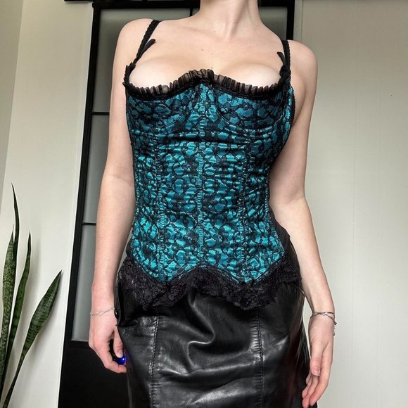 2000s Frederick's of Hollywood Black Lace Corset Top - Picture 1 of 4
